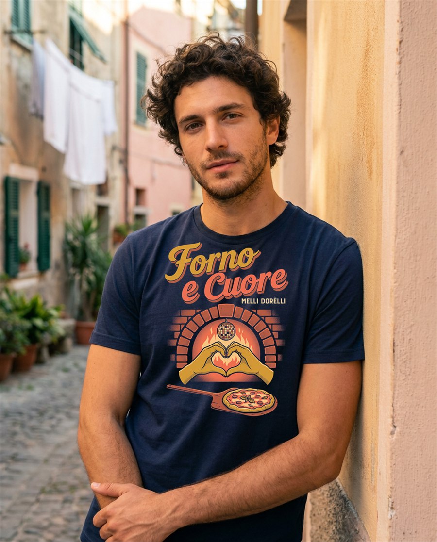 Melli Dorèlli — Forno e Cuore tee with pizza oven and heart hands