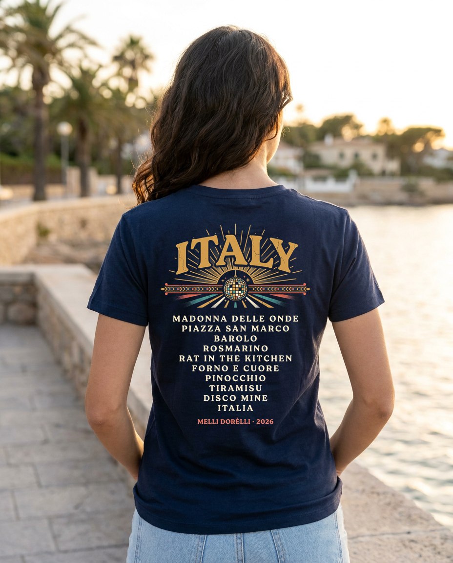 Melli Dorèlli — ITALY album tee with tracklist on the back, navy