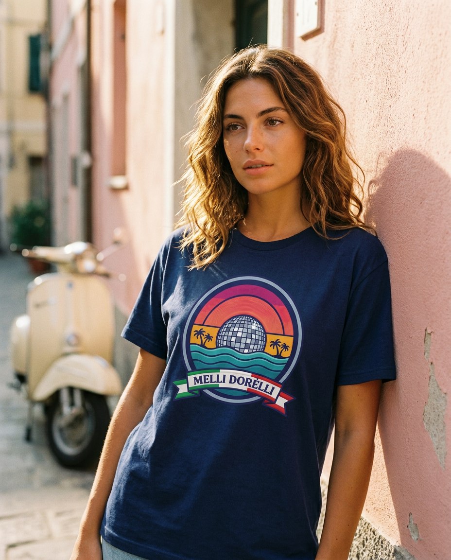 Melli Dorèlli — disco ball patch tee, navy