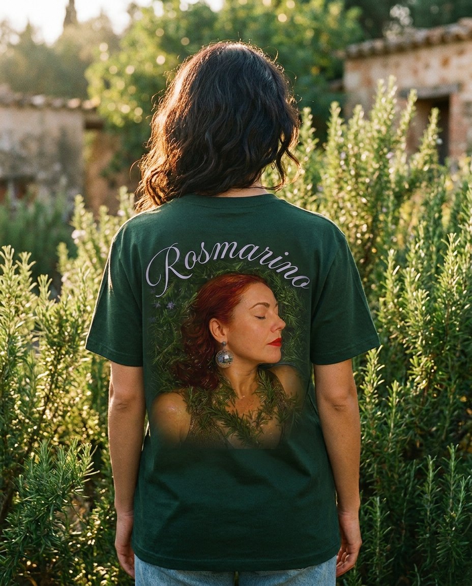 Melli Dorèlli — Rosmarino tee, forest green, front and back